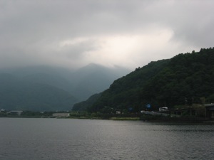 The cloud-wrapped mountains around Lake Kawaguchi