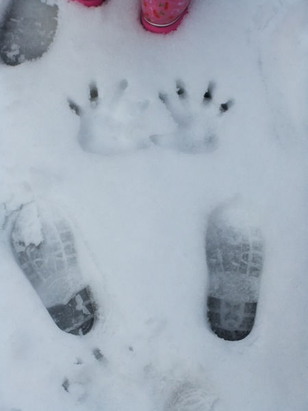 行きに真由喜の足跡と手形