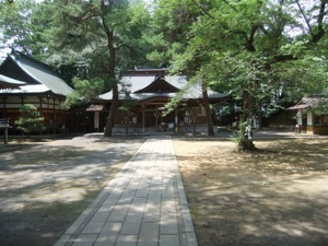 境内の入り口から拝殿が見える