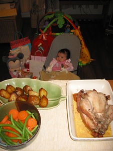 Mayuki with presents and Christmas dinner